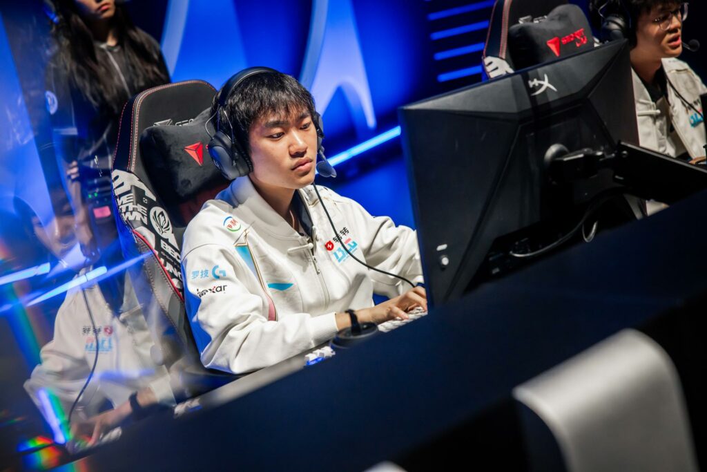 Zhuo "knight" Ding of Bilibili Gaming compete on stage during MSI 2024 Bracket Stage at the Chengdu Financial City Performing Arts Center in Chengdu, China on May 16, 2024. (Photo by Colin Young-Wolff/Riot Games)