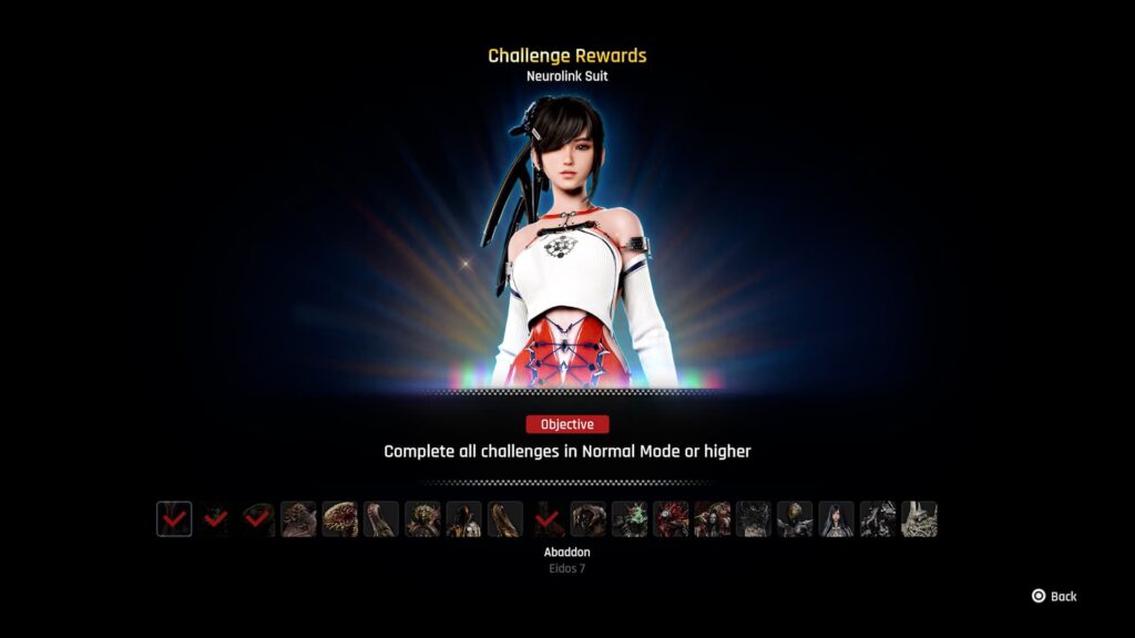 The Challenge Reward of the Neurolink Suit in Stellar Blade, for completing all Boss Challenges boss on Normal or higher.