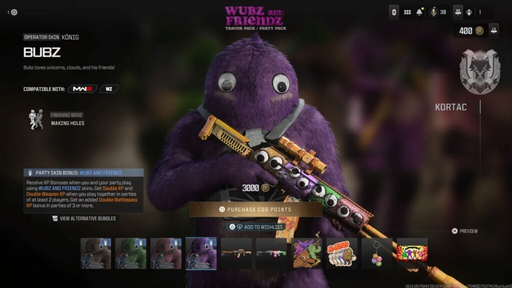 The Bubz skin from the Wubz and Friendz Tracer Pack in Call of Duty.