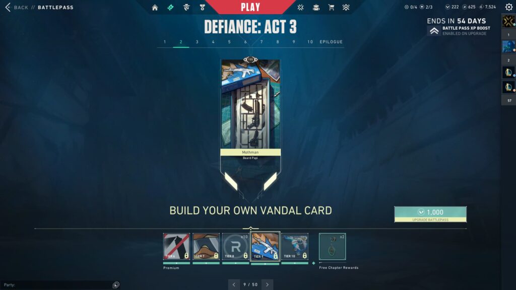 The Build Your Own Vandal Card in the VALORANT Episode 8 Act 3 Battle Pass.