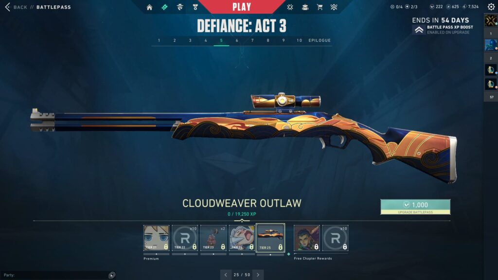 The Cloudweaver Outlaw in the VALORANT Episode 8 Act 3 Battle Pass.