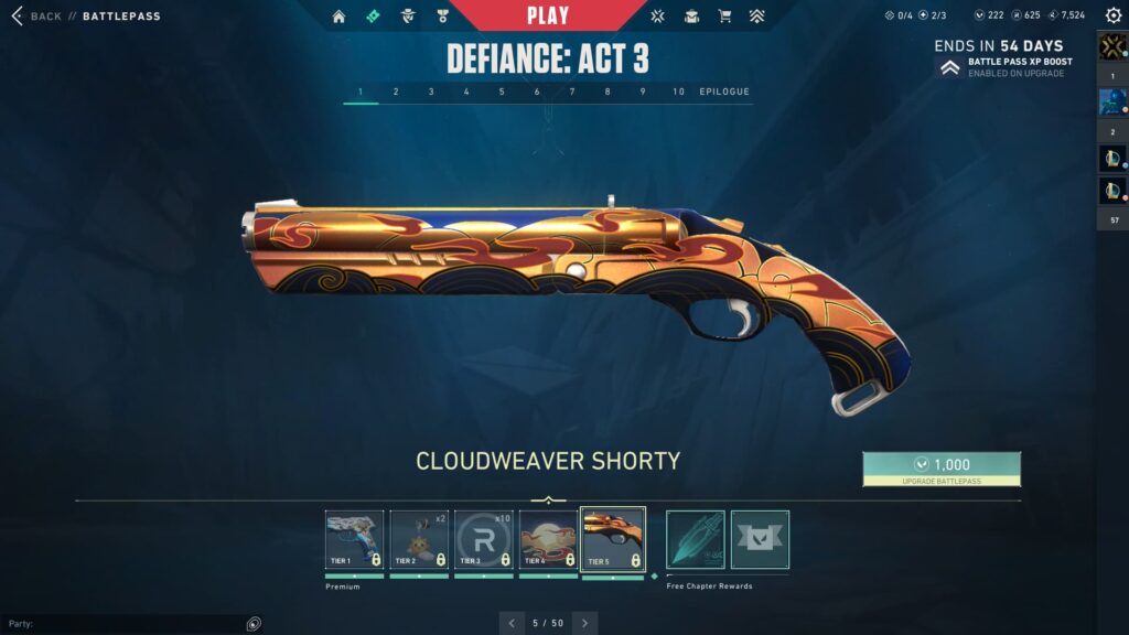 The Cloudweaver Shorty in the VALORANT Episode 8 Act 3 Battle Pass.