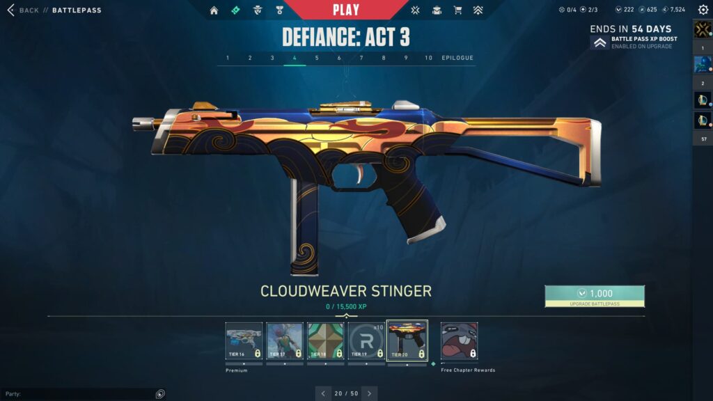 The Cloudweaver Stinger in the VALORANT Episode 8 Act 3 Battle Pass.