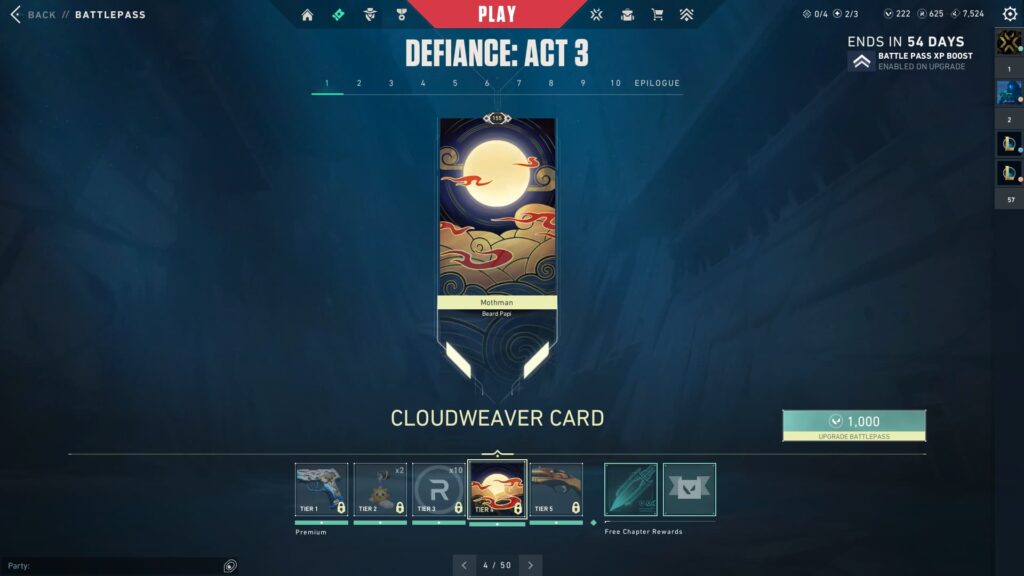The Cloudweaver Card in the VALORANT Episode 8 Act 3 Battle Pass.