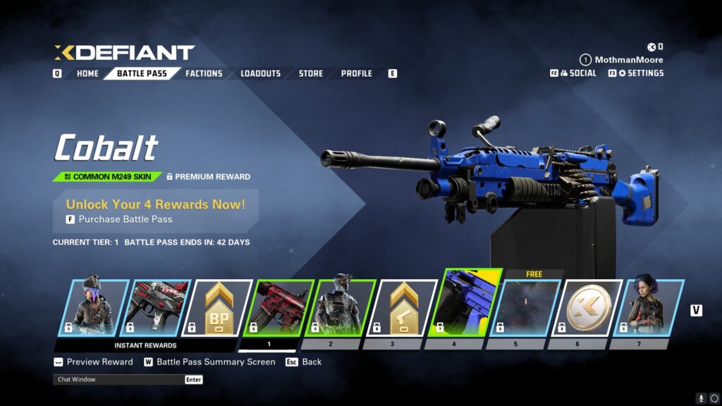 The Cobalt M249 Skin in the XDefiant Preseason Battle Pass.