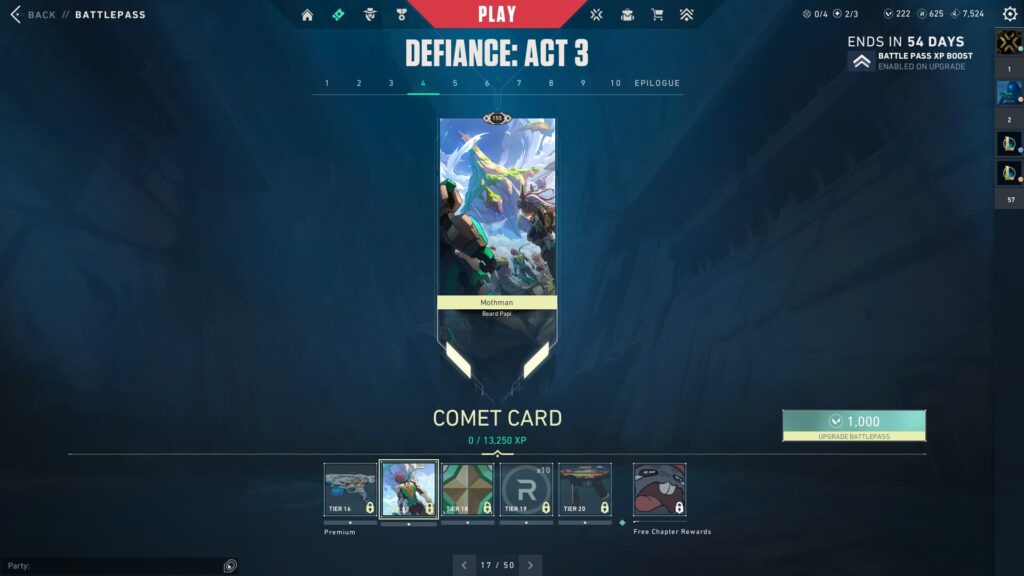 The Comet Card in the VALORANT Episode 8 Act 3 Battle Pass.