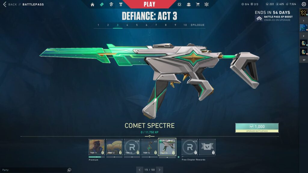 The Comet Spectre in the VALORANT Episode 8 Act 3 Battle Pass.