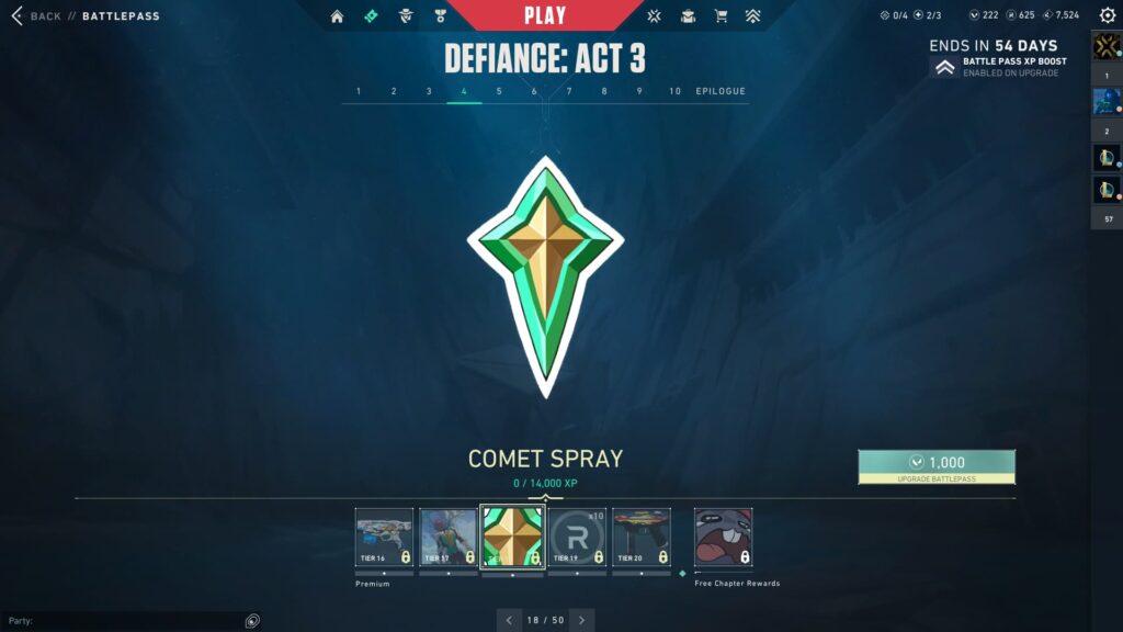 The Comet Spray in the VALORANT Episode 8 Act 3 Battle Pass.