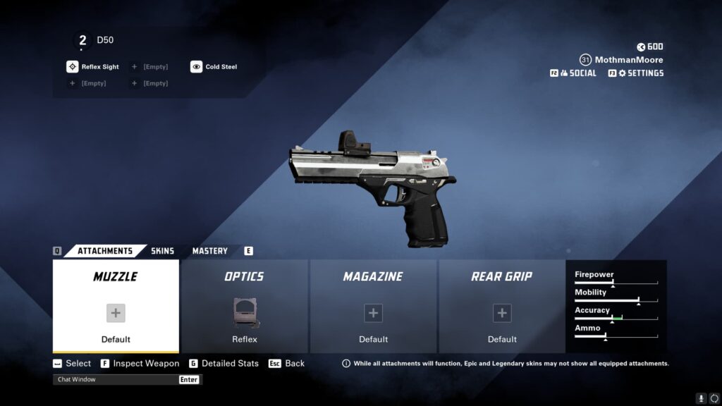 The D50 secondary weapon in XDefiant, as it goes with the best loadout for the ACR.