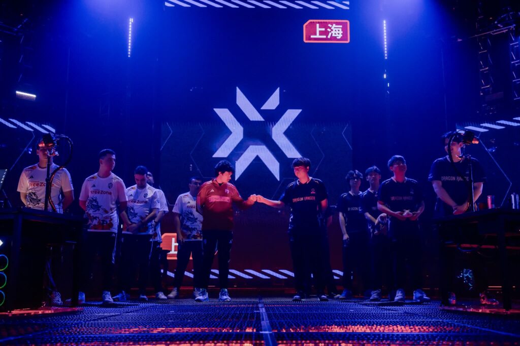FUT Esports and Dragon Ranger Gaming get ready to compete during the VALORANT Masters Shanghai Swiss Stage Day 4 at the VCT CN Studio on May 26, 2024 in Shanghai, China. 