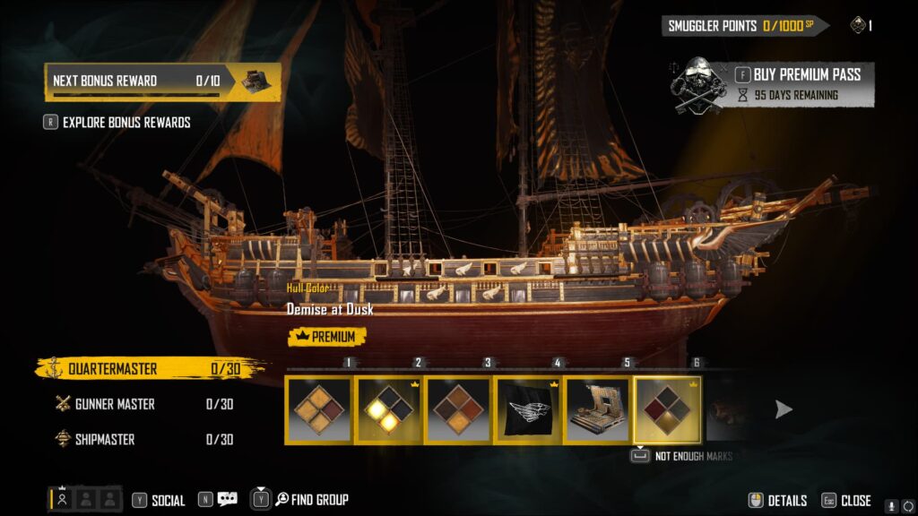 Demise at Dusk in the Skull and Bones Season 2 Smuggler Pass.