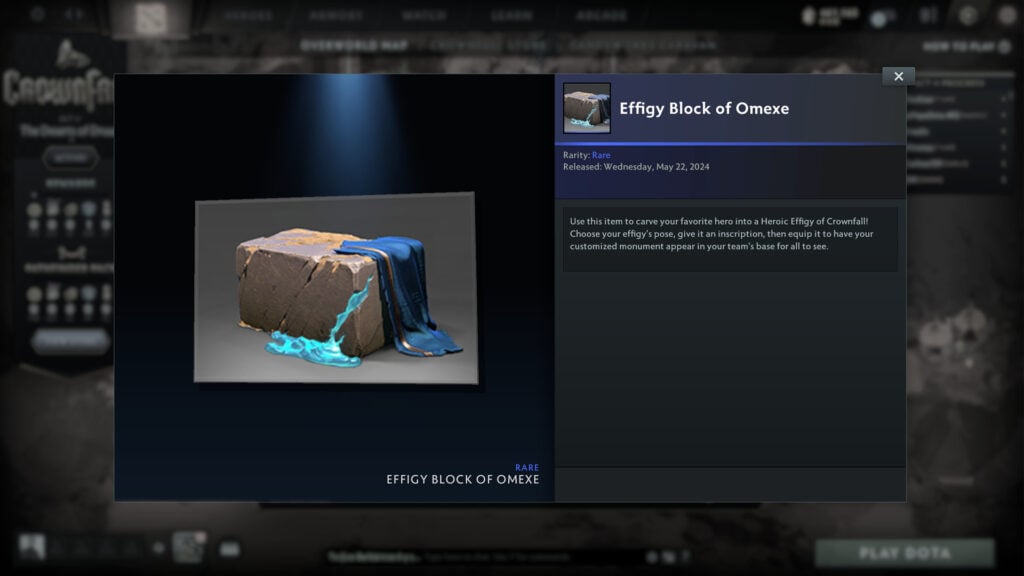 Dota 2 Effigy Block of Omexe, the new statue material released with Crownfall Act II