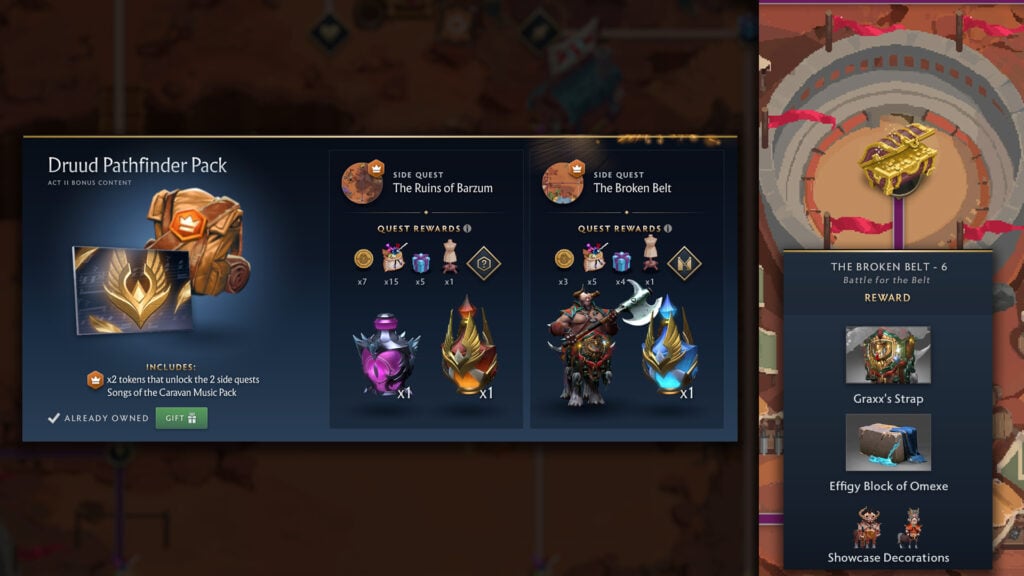 Druud Pathfinder Pack rewards, featuring the Dota 2 Effigy Block of Omexe