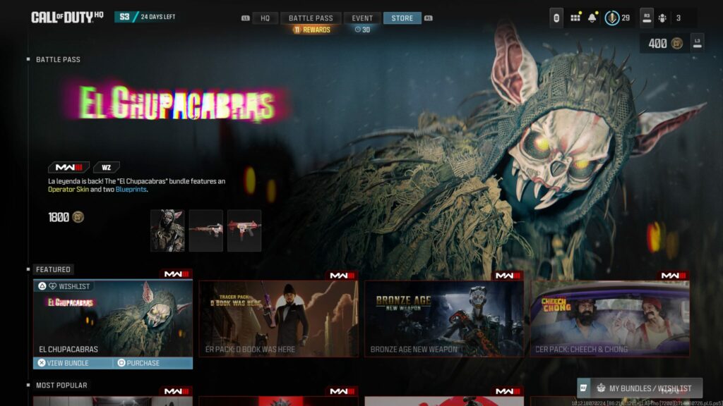 The El Chupacabras bundle in the featured section of the Call of Duty store.