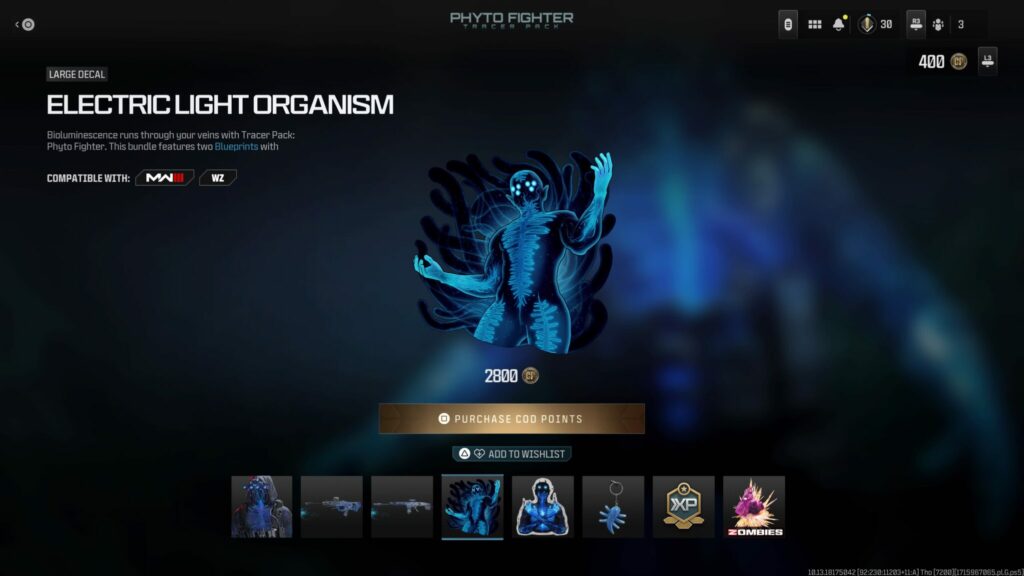 The Electric Light Organism Large Decal from the Phyto Fighter Call of Duty Tracer Pack.