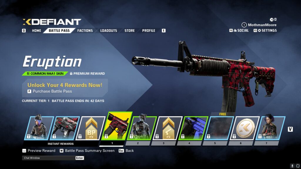 The Eruption M4A1 skin in the XDefiant Preseason Battle Pass.