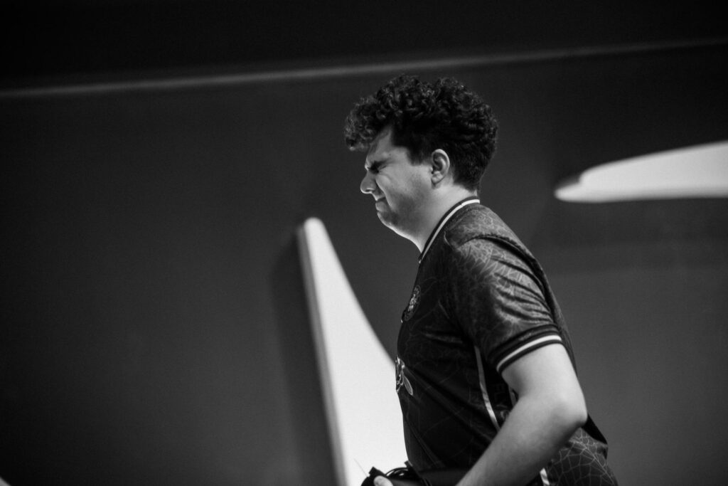 Gabriël "Bwipo" Rau of FlyQuest reacts on stage during MSI Play-Ins at the Chengdu Financial City Performing Arts Center in Chengdu, China on May 05, 2024. (Photo by Liu YiCun/Riot Games)