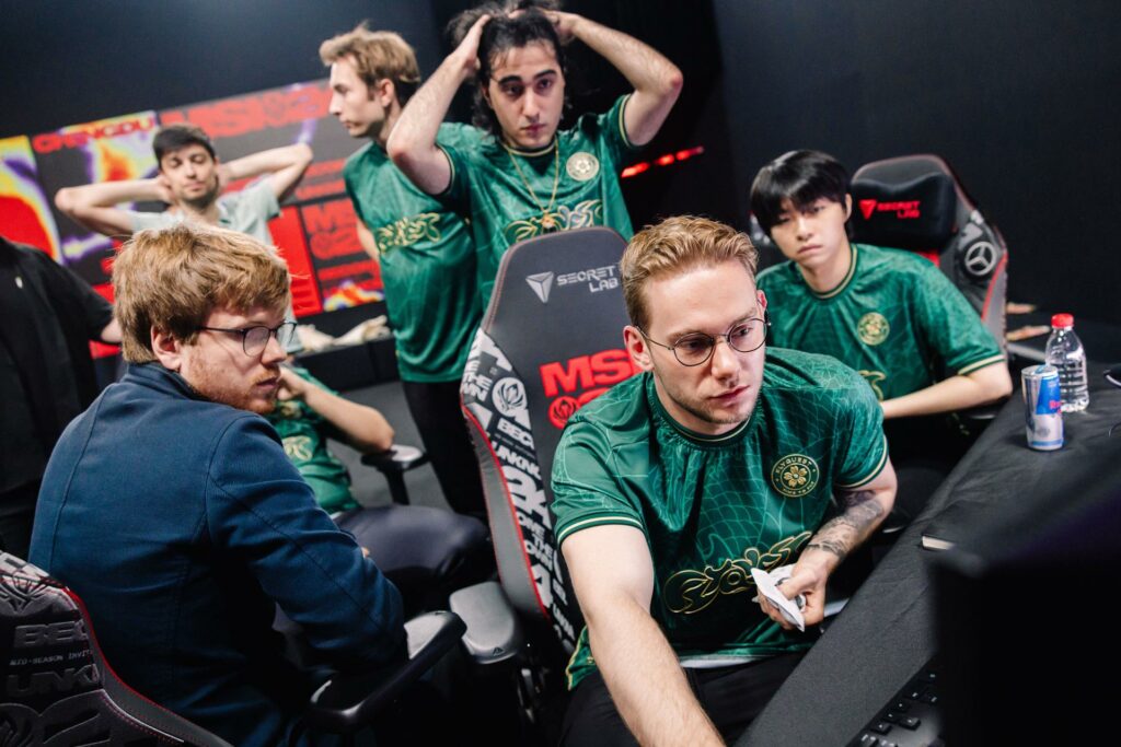 FlyQuest are seen back stage during MSI Play-Ins at the Chengdu Financial City Performing Arts Center in Chengdu, China on May 03, 2024. (Photo by Colin Young-Wolff/Riot Games)