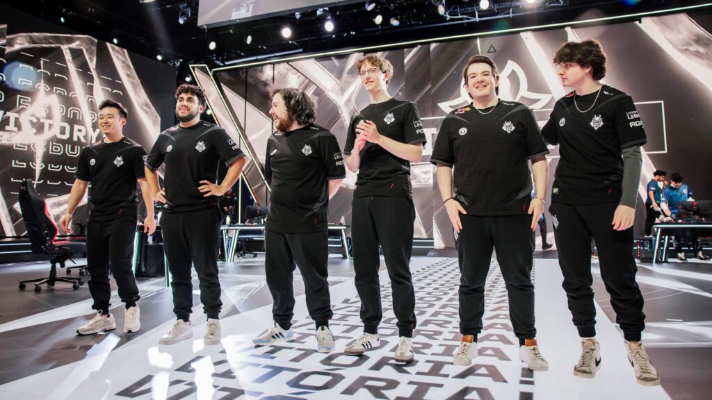 G2 Esports, who plays T1, seen onstage after victory during VCT Americas Mid-Season Playoffs at the Riot Games Arena on May 11, 2024.