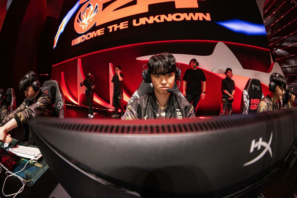 Jeong "Chovy" Ji-hoon of Gen.G Esports is on stage for tech check during MSI 2024 Bracket Stage at the Chengdu Financial City Performing Arts Center in Chengdu, China on May 16, 2024. (Photo by Colin Young-Wolff/Riot Games)