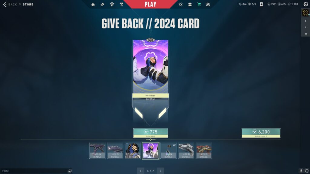 The VALORANT Give Back Bundle 2024 Player Card.