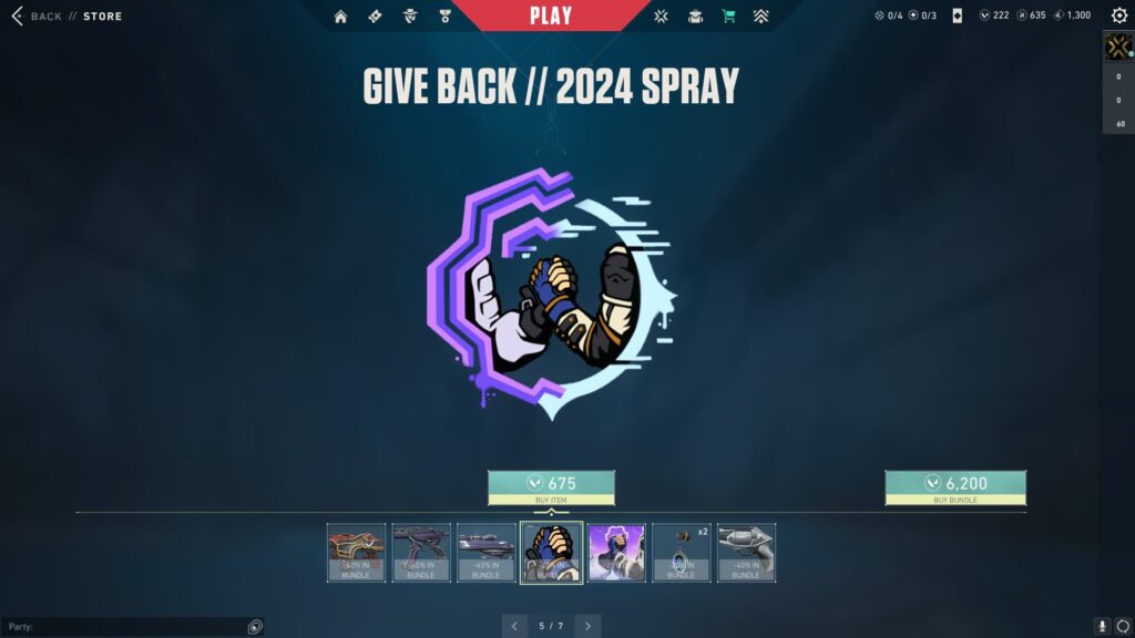The VALORANT Give Back Bundle 2024 Spray.