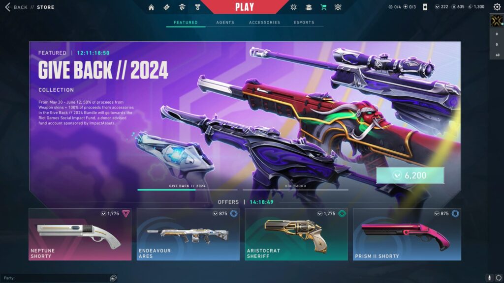 The VALORANT Give Back Bundle 2024 in the store.