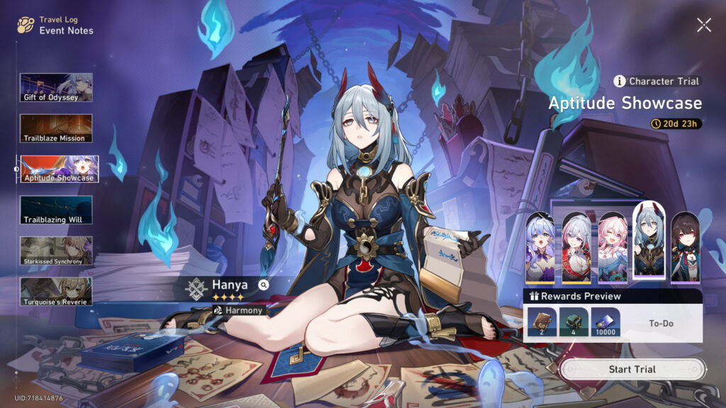 Hanya - character trial in Aptitude Showcase of Honkai: Star Rail 2.2