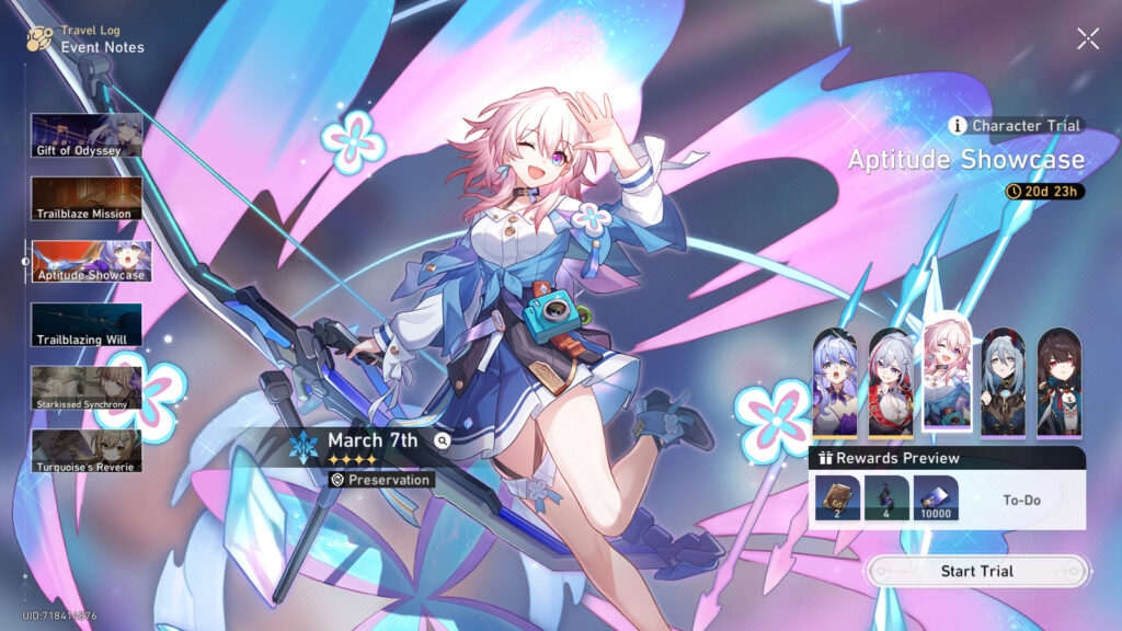 March 7th - character trial in Aptitude Showcase of Honkai: Star Rail 2.2