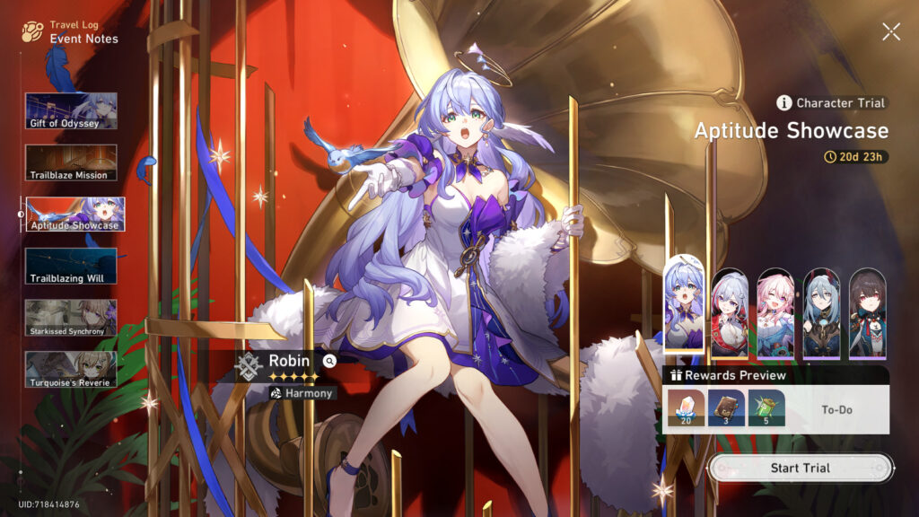 Robin - character trial in Aptitude Showcase of Honkai: Star Rail 2.2