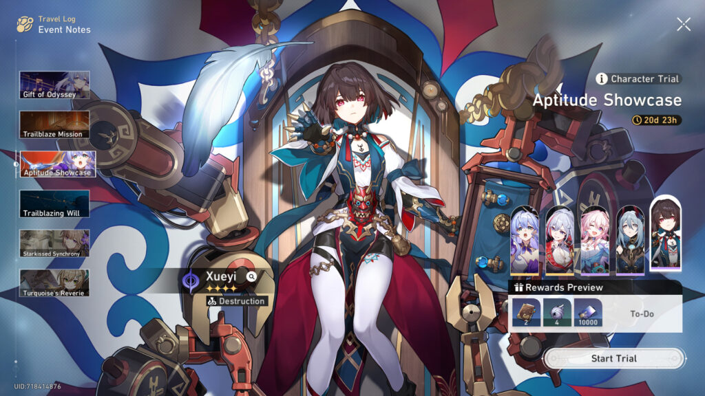 Xueyin - character trial in Aptitude Showcase of Honkai: Star Rail 2.2
