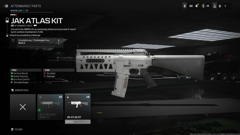 The JAK Atlas Kit aftermarket part and its statistics in Call of Duty: MW3.
