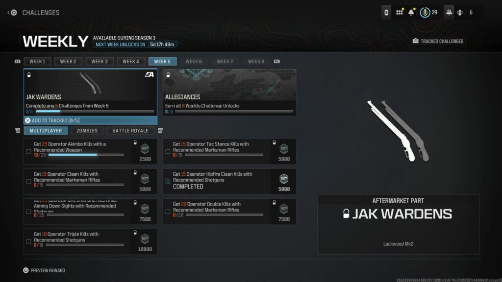 The MW3 challenges for the JAK Wardens.