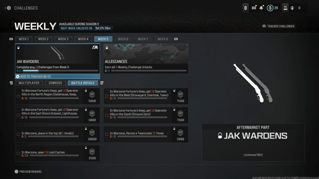 The Warzone challenges for the JAK Wardens.