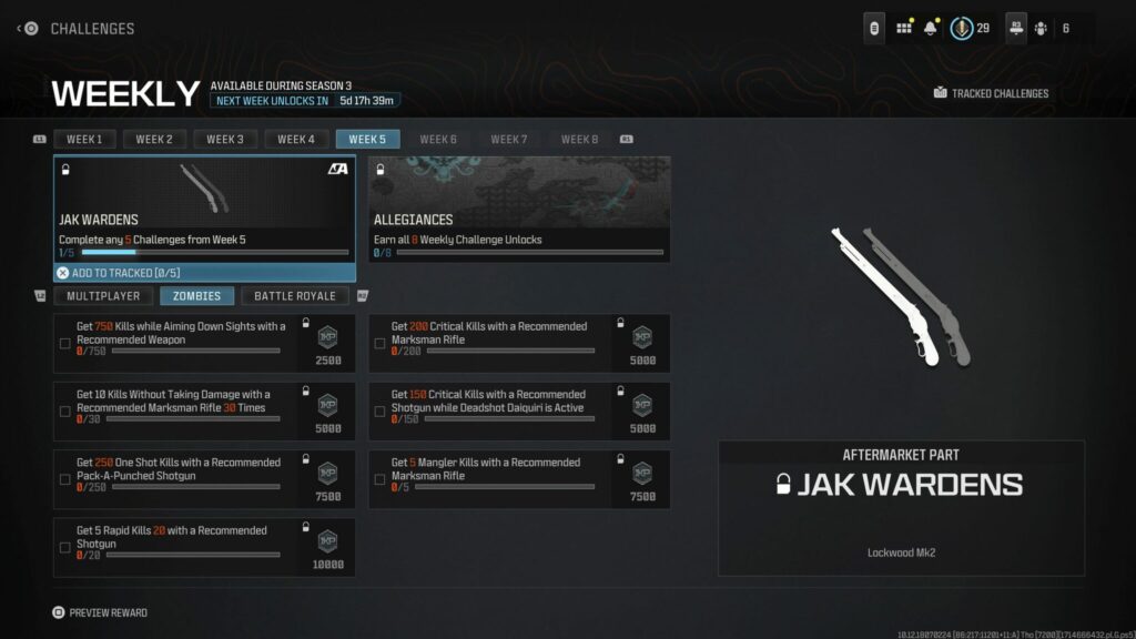 The COD Zombies challenges for the JAK Warden.