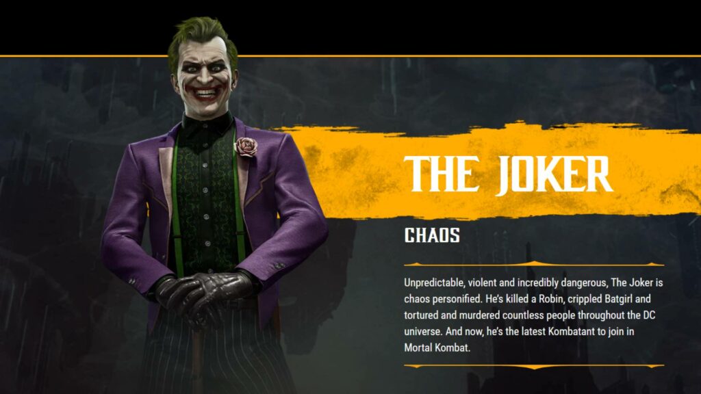 The Joker as a DLC character in the fighting game Mortal Kombat 11