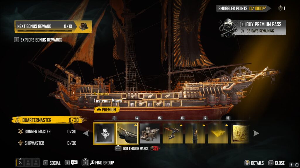 Lustrous Maws in the Skull and Bones Season 2 Smuggler Pass.