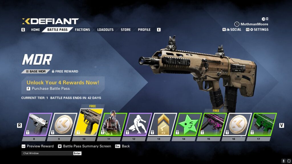 The MDR, an unlockable XDefiant weapon in the Preseason.