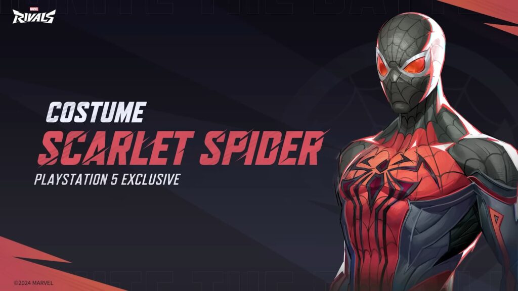 The Scarlet Spider PS5 exclusive costume for Marvel Rivals.
