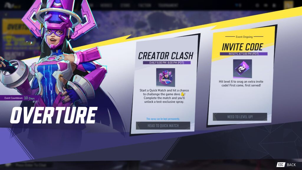 The ongoing Marvel Rivals event that provides an extra invite code for those who reach level 6.