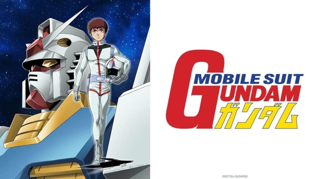 A pilot and his Gundam, in a graphic for the Mobile Suit Gundam show. The series will soon crossover with Call of Duty.
