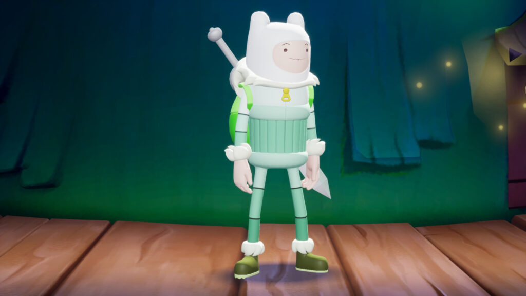 An image of the character variant for Finn the Human from Adventure Time in the platformer fighting game MultiVersus: Snow Suit Finn