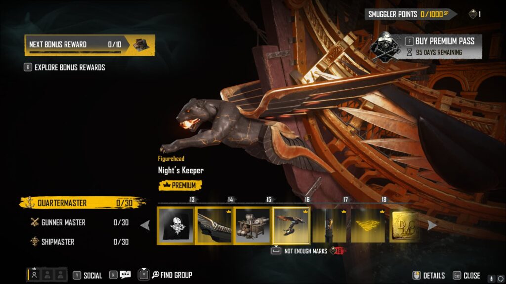 Night's Keeper in the Skull and Bones Season 2 Smuggler Pass.