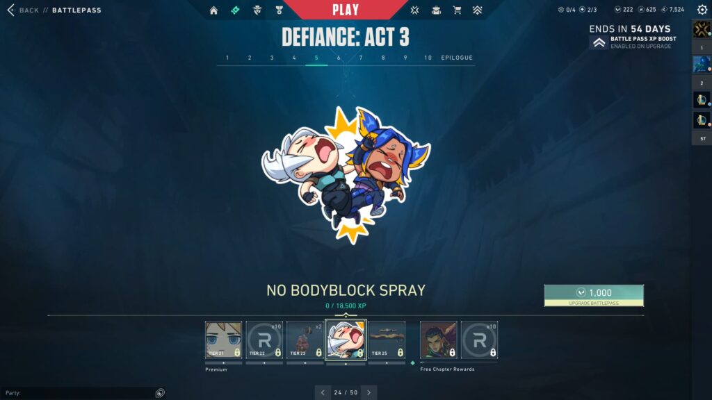 The No Bodyblock Spray in the VALORANT Episode 8 Act 3 Battle Pass.
