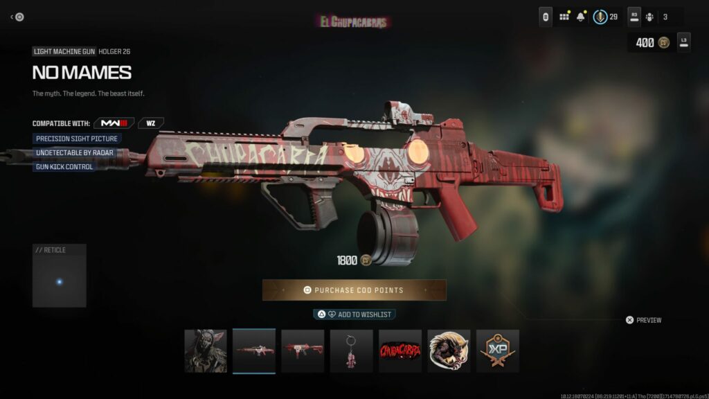 The No Mames Blueprint from the El Chupacabras bundle in Call of Duty.