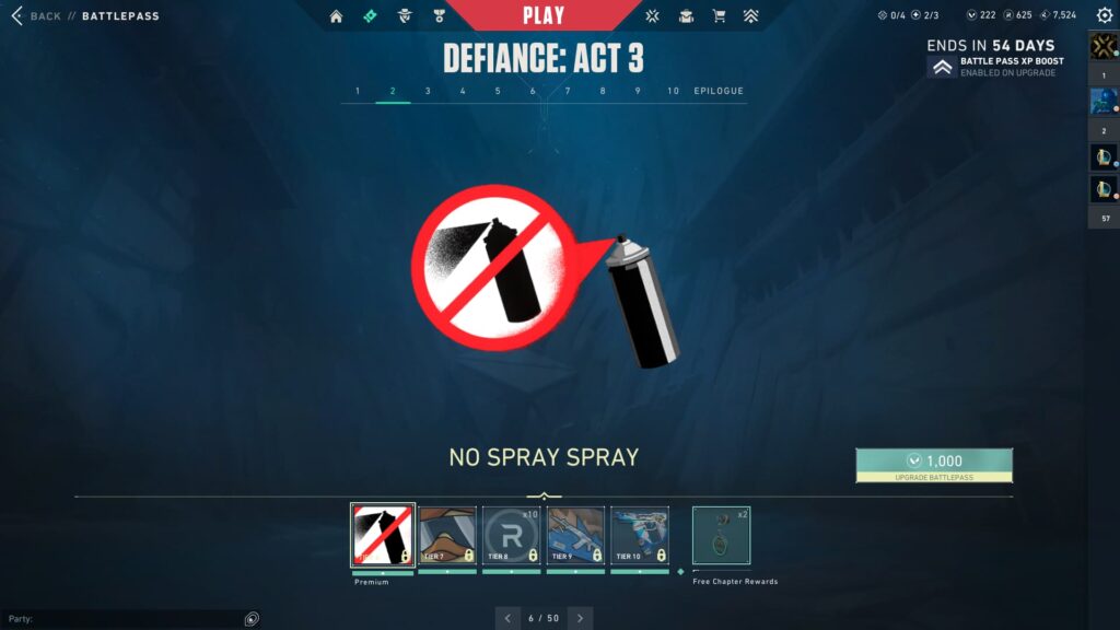 The No Spray Spray in the VALORANT Episode 8 Act 3 Battle Pass.