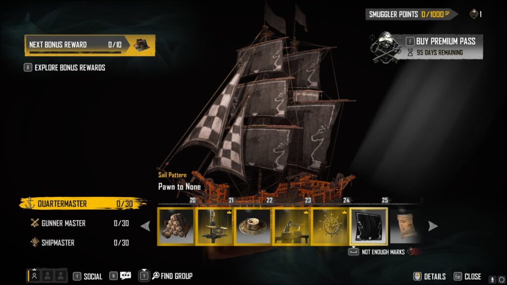 Pawn to None in the Skull and Bones Season 2 Smuggler Pass.