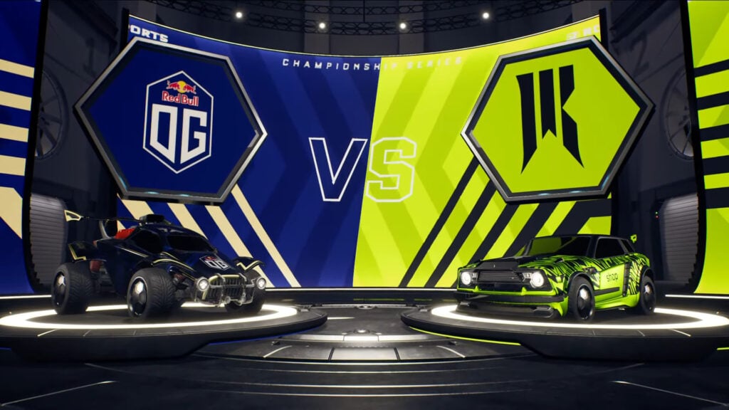 Screenshot from this past weekend's RLCS broadcast right before the tiebreaker match between OG Esports and Shopify Rebellion.