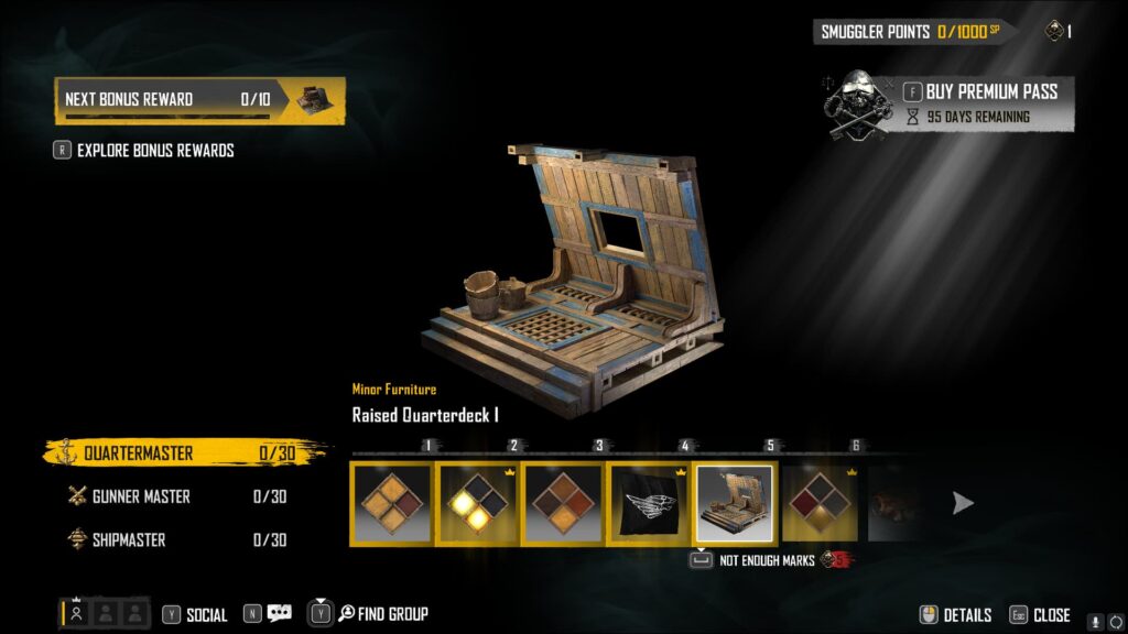 Raised Quarterdeck in the Skull and Bones Season 2 Smuggler Pass.