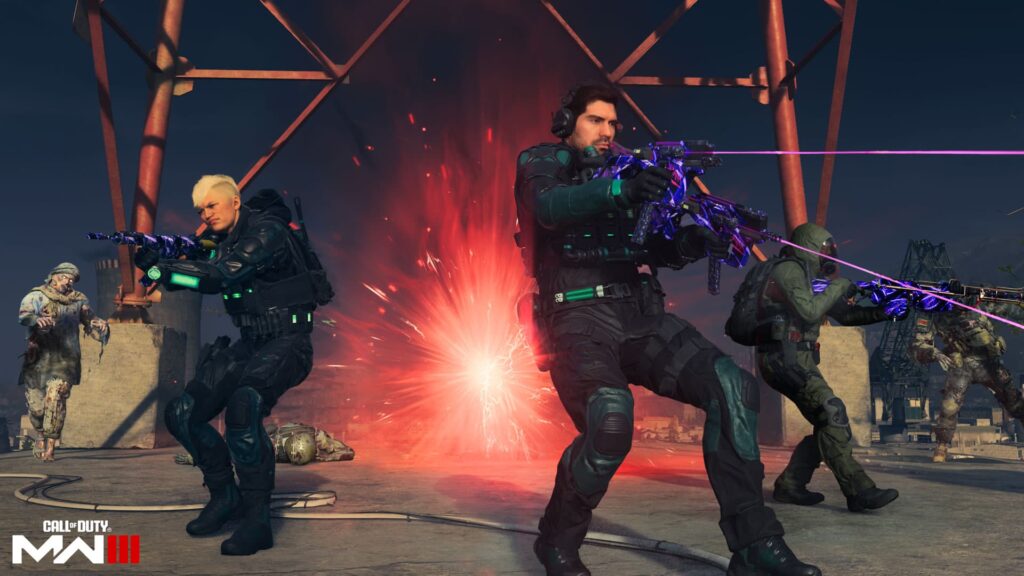 Operators fight hordes of zombies in COD: MW3 Zombies.